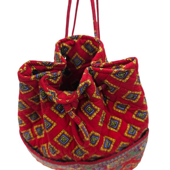 Vera Bradley Drawstring Backsack Backpack Floral Bag Villa Red Retired Bag Pouch - Picture 11 of 12